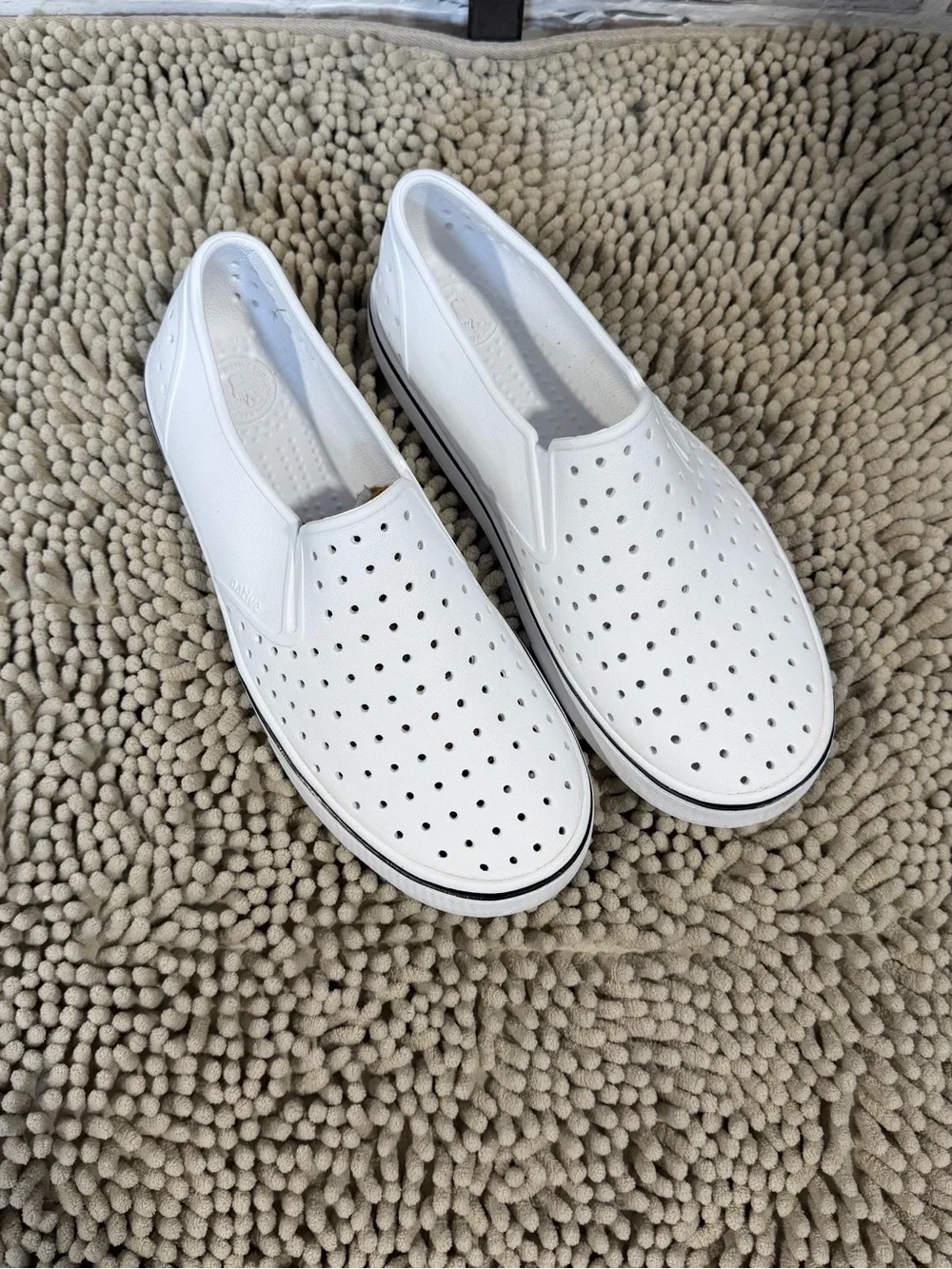 Native Shoes White Perforated Slip-On Sandals